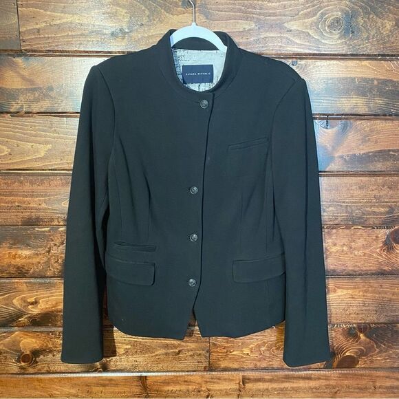 Banana Repuiblic Band-Collar Blazer Button Front Black Preppy Women's - Picture 5 of 14